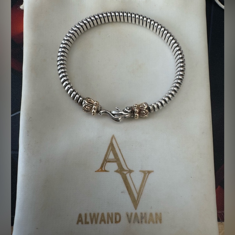 ALWAND VAHAN Vintage 925 Sterling Silver and 14K Gold hook bracelet